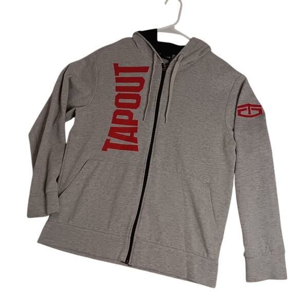 Tapout Sweatshirt Hoodie Mens Medium Gray Logo MMA Spell Out Full Zip - Picture 2 of 13